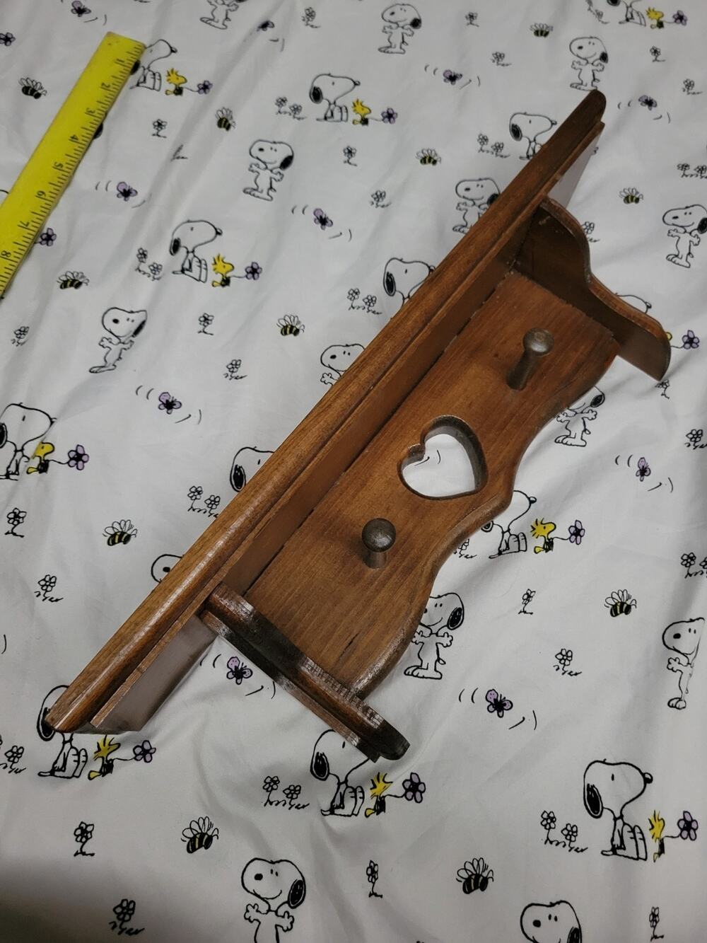 VTG Wood Heart Cutout Wall Shelf 2 Peg Curio Trinket